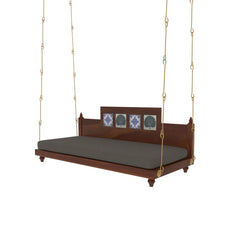 Wooden Swing with Hand-Painted Peacock Tiles