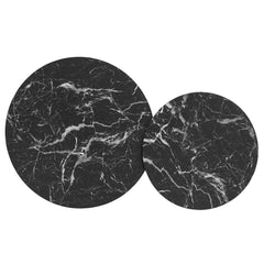 Round Marble Top Nesting Coffee Table Set in Walnut Black
