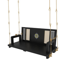 Black Wooden Swing with Artistic Tile Inlay