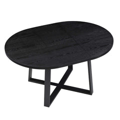 Round Dining Table with Metal Legs, Black