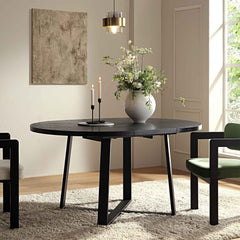 Round Dining Table with Metal Legs, Black