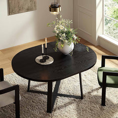 Round Dining Table with Metal Legs, Black