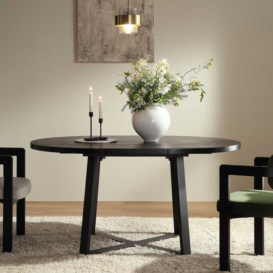 Round Dining Table with Metal Legs, Black
