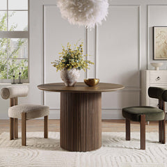 Linea Casa Ceramic Top Oak Pedestal Round Dining Table