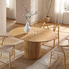 Linea Casa Round 4-6 Seater Extending Oak Pedestal Dining Table, Sage Green
