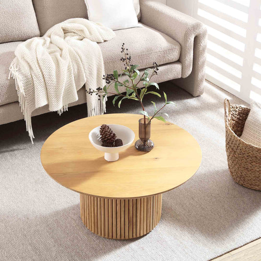Linea Casa Round Oak Pedestal Coffee Table, Oak