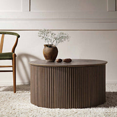 Linea Casa Oak Round Coffee Table with Storage, Oak