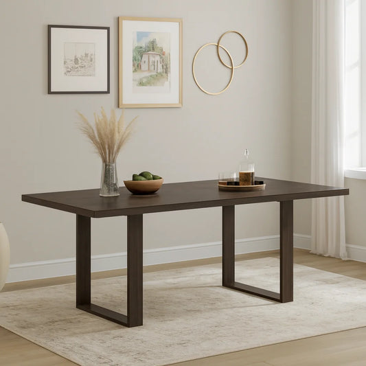 Tatvaacasa Modern Solid Wood & Metal Dining Table – Natural | Walnut Finish