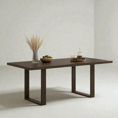 Tatvaacasa Modern Solid Wood & Metal Dining Table – Natural | Walnut Finish