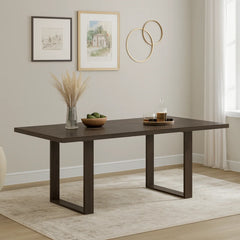 Tatvaacasa Modern Solid Wood & Metal Dining Table – Natural | Walnut Finish