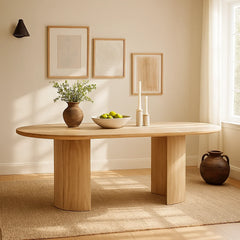 Tatvaacasa Modern Oval Mango Wood Dining Table – Natural & Caramel Finish