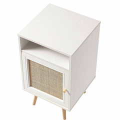 Nordic Woven Rattan 1-Door Bedside Table in White