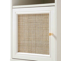 Nordic Woven Rattan 1-Door Bedside Table in White