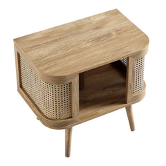 Regal Curved Rattan Bedside Table, Natural