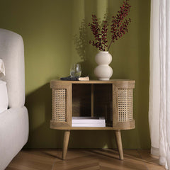 Regal Curved Rattan Bedside Table, Natural