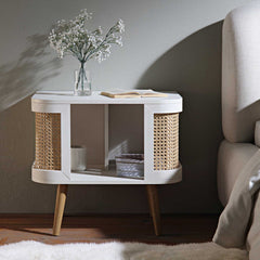 Regal Curved Rattan Bedside Table, Natural