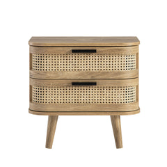 Regal Curved Rattan 2-Drawer Bedside Table, Dark Walnut