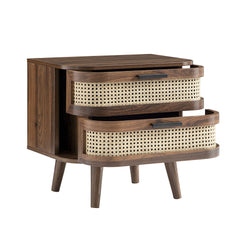 Regal Curved Rattan 2-Drawer Bedside Table, Dark Walnut