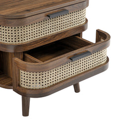 Regal Curved Rattan 2-Drawer Bedside Table, Dark Walnut