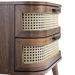 Regal Curved Rattan 2-Drawer Bedside Table, Dark Walnut
