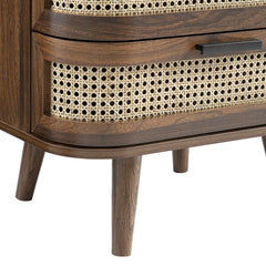 Regal Curved Rattan 2-Drawer Bedside Table, Dark Walnut