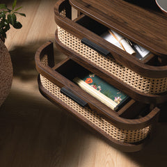 Regal Curved Rattan 2-Drawer Bedside Table, Dark Walnut