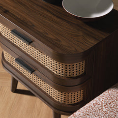 Regal Curved Rattan 2-Drawer Bedside Table, Dark Walnut