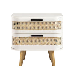 Regal Curved Rattan 2-Drawer Bedside Table, Dark Walnut