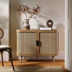 Regal Curved Rattan 2-Door Small Sideboard, Natural