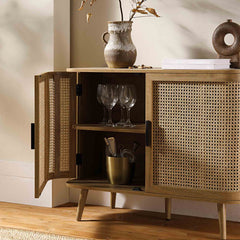 Regal Curved Rattan 2-Door Small Sideboard, Natural