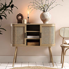 Regal Curved Rattan 2-Door Buffet Sideboard, Natural