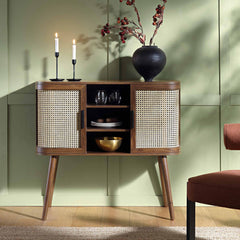 Regal Curved Rattan 2-Door Buffet Sideboard, Natural