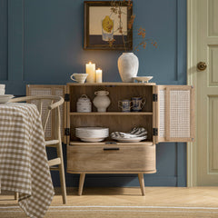 Regal Curved Rattan 1-Drawer Small Sideboard, Natural