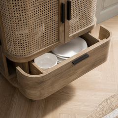 Regal Curved Rattan 1-Drawer Small Sideboard, Natural