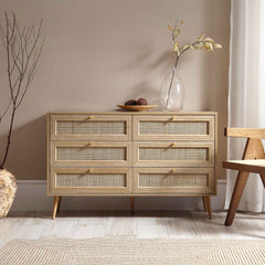 Nordic Woven Rattan Chest of 6 Drawers, White