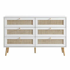 Nordic Woven Rattan Chest of 6 Drawers, White