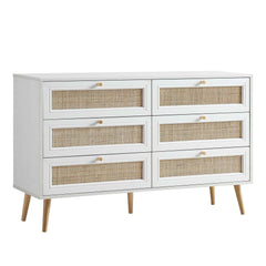 Nordic Woven Rattan Chest of 6 Drawers, White