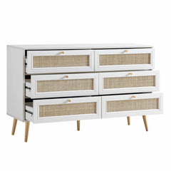 Nordic Woven Rattan Chest of 6 Drawers, White