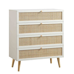 Nordic Woven Rattan Tall Chest of 4 Drawers, White