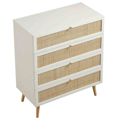 Nordic Woven Rattan Tall Chest of 4 Drawers, White