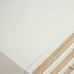 Nordic Woven Rattan Tall Chest of 4 Drawers, White