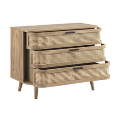Regal Curved Rattan Chest of 3 Drawers, Natural