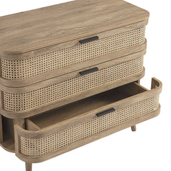 Regal Curved Rattan Chest of 3 Drawers, Natural