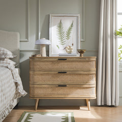 Regal Curved Rattan Chest of 3 Drawers, Natural
