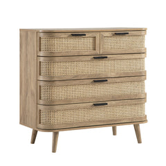 Regal Curved Rattan Chest of 5 Drawers, Natural