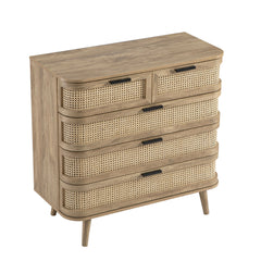 Regal Curved Rattan Chest of 5 Drawers, Natural