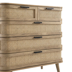 Regal Curved Rattan Chest of 5 Drawers, Natural