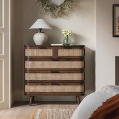 Regal Curved Rattan Chest of 5 Drawers, Natural