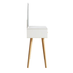 Nordic Woven Rattan Dressing Table with Mirror, White