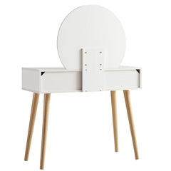 Nordic Woven Rattan Dressing Table with Mirror, White